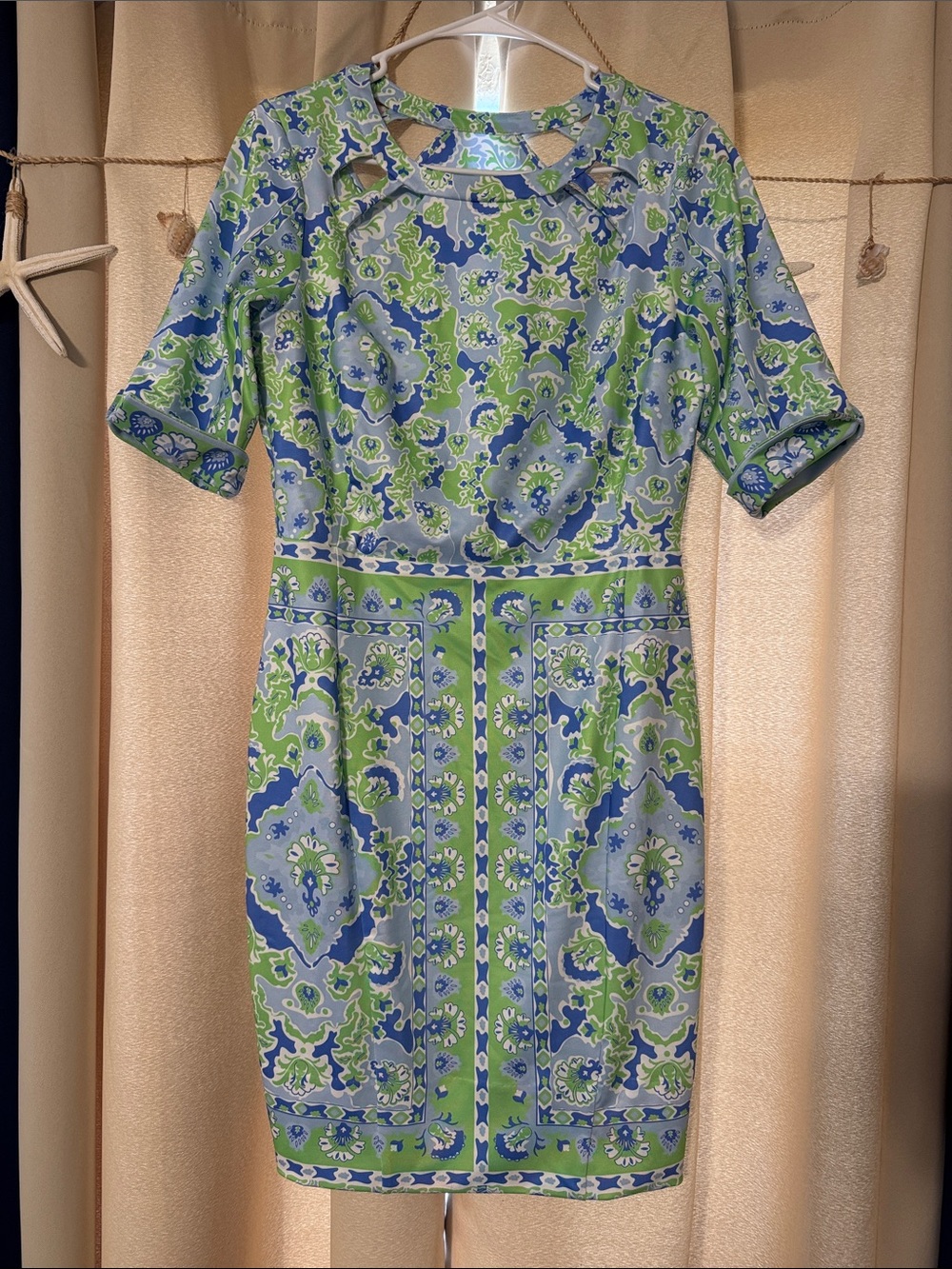 GRETCHEN SCOTT NWOT Blue and Green Printed Sheath Dress